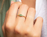 0.5ct Princess Cut Green Emerald Trilogy Minimalist Ring 14k Yellow Gold Finish