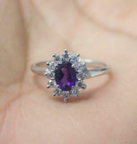 2ct Engagement Ring Oval Cut Purple Amethyst Diamond Floral 14k WhiteGold Finish