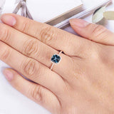 1.5ct Cushion Cut London Blue Topaz Engagement Ring Halo 14k Rose Gold Finish