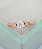 Vintage Milgrain Engagement Ring 1.5ct Round Cut Diamond 14k Rose Gold Finish