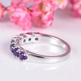 2.3ct Round Purple Amethyst Wedding Ring Band Half Eternity 14k White Gold Over