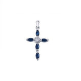 1ct Marquise Cut Blue Sapphire Holy Cross Pendant 14k White Gold Finish NO CHAIN
