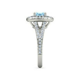 4Ct Cushion Cut Blue Aquamarine Dual Halo Engagement Ring 14K White Gold Finish