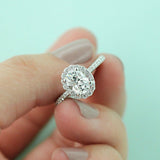 3Ct Oval Cut DVVS1 Diamond Accents Halo Engagement Ring 14K White Gold Finish