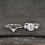 2.3ct Engagement Ring Round Cut Diamond Crown Bridal Set 14k White Gold Finish