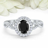 2ct Oval Cut Black Diamond Engagement Ring Twist Shank Halo 14k WhiteGold Finish