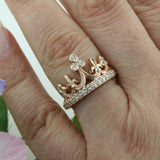 Queen  Princess Crown Engagement Ring 1ct Round Cut Diamond 14k Rose Gold Finish