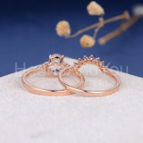 1.5ct Oval Cut Simulated Morganite Curved Crown Bridal Set 14k Rose Gold Plated
