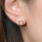 0.05ct Round Cut VVS1D Diamond Leaves Minimal Stud Earrings 14k Rose Gold Finish