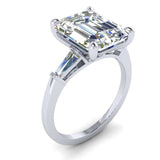 3ct Emerald Diamond Engagement Ring Baguette Accents Trilogy 14k White Gold Over