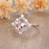 1ct Princess Cut Simulated Morganite Halo Engagement Ring 14k Rose Gold Plated