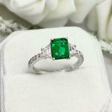2.2ct Green Emerald Cut Solitaire with Accent Engagement Ring 14k WhiteGold Over