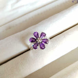 3ct Engagement Ring Pear Cut Purple Amethyst Floral Solitaire 14k WhiteGold Over