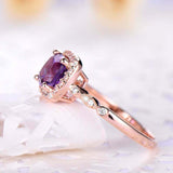 1.6ct Cushion Purple Amethyst Engagement Ring Solitaire Halo 14k Rose Gold Over