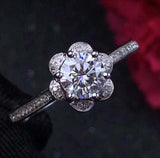 2.4ct Engagement Ring Round Cut Diamond Flower Design 14k White Gold Finish