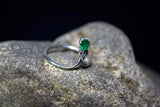 0.4ct Engagement Ring Oval Cut Green Emerald Minimalist 14k White Gold Finish