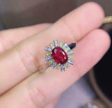 2.3ct Engagement Ring Oval Cut Pink Ruby Sunburst Ballerina 14k White Gold Over