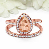 2ct Pear Cut Peach Morganite Engagement Ring Bridal Set Halo 14k RoseGold Finish