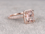 2.6ct Emerald Cut Peach Morganite Halo Women Solitaire Ring 14k Rose Gold Finish