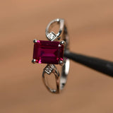 1ct Emerald Cut Pink Ruby Promise Wedding Engagement Ring 14k White Gold Finish