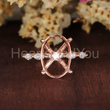 0.3ct Oval Stone Ring Setting Round Simulated Semi Mount 14k Rose Gold Plated