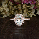 2.3ct Oval Cut Blue Aquamarine Diamond Halo Solitaire Ring 14k Rose Gold Finish