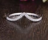0.5ct Round Cut Moissanite V Shaped Half Eternity Wed Band 14k White Gold Plated
