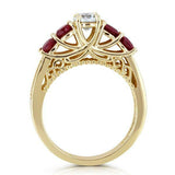 3Ct Round Cut Diamond Ruby Accent Vintage Engagement Ring 14K Yellow Gold Finish