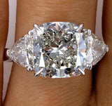 5.5ct Cushion Cut Diamond Engagement Ring 18K White Gold Finish Trillion Accents