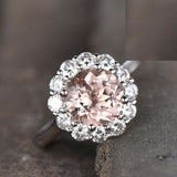 2ct Round Cut Peach Morganite Diamond Halo Solitaire Ring 14k White Gold Finish