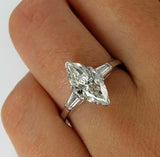 4ct Marquise Diamond Trilogy Engagement Ring 14K White Gold Over Baguette Accent