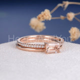 1ct Emerald Cut Simulated Morganite Solitaire Bridal Set 14k Rose Gold Plated
