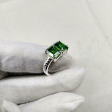 2ct Engagement Ring Green Emerald Cut Two Stone Solitaire 14k White Gold Finish