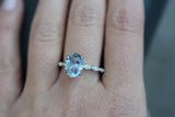 1.1ct Oval Blue Aquamarine Marquise Accent Engagement Ring 14k White Gold Finish