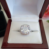 3ct Cushion Cut Diamond Solitaire Cluster Engagement Ring 14k White Gold Finish