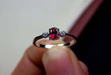 0.25ct Engagement Ring Oval Cut Pink Ruby Minimalist Trilogy 14k White Gold Over