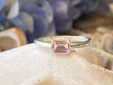 0.6ct Emerald Cut Simulated Peach Morganite Solitaire Ring 14k White Gold Plated