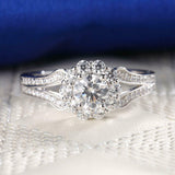 Halo Split Shank Engagement Ring 2ct Round Cut VVS1D Diamond 14k White Gold Over