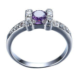 2.2ct Round Cut Purple Amethyst Engagement Ring 14k White Gold Finish Stackable