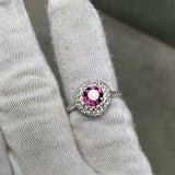 1.7ct Engagement Ring Round Cut Pink Ruby Dual Halo 14k White Gold Finish