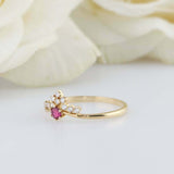 1.2ct Round Cut Pink Ruby Engagement Ring Diamond Crown 14k Yellow Gold Finish