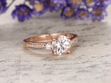 2ct Round Cut Peach Morganite Engagement Ring Diamond Trilogy 14k Rose Gold Over