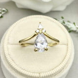 1.5ct Engagement Ring Pear Cut Diamond Curved Chevron Women 14k Yellow Gold Over