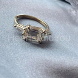 0.3ct Emerald Cut Simulated Diamond Three Stone Ring 14k Yellow Gold Plated