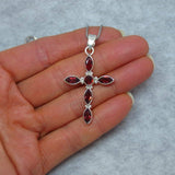 1ct Marquise Cut Red Garnet Holy Cross Pendant 14k White Gold Finish NO CHAIN