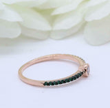 1ct Round Cut Diamond Engagement Ring Green Emerald Accent 14k Rose Gold Finish