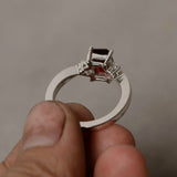 0.9ct Emerald Red Garnet Engagement Ring 14k White Gold Finish Accent Solitaire