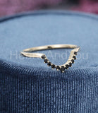 0.35ct Round Simulated Black Diamond Curved Wedding Band 14k Yellow Gold Plated