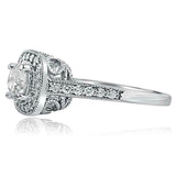 2.4ct Round Cut Diamond Engagement Ring Milgrain Halo Vintage 14k WhiteGold Over