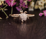 0.5ct Round Cut Moissanite Beaded Sea Turtle Engage Ring 14k Yellow Gold Plated
